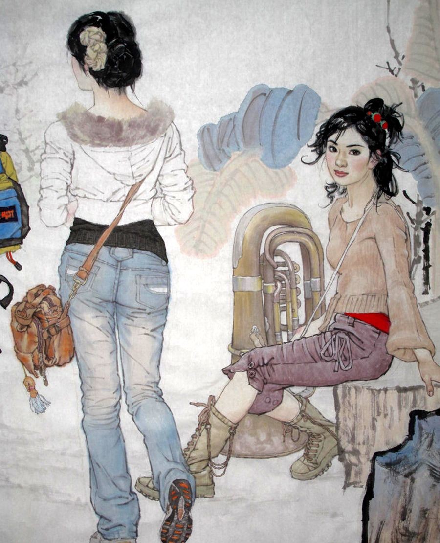 色彩清新亮丽,极具审美感染力,桑建国13幅工笔美女画欣赏|桑建国|工笔