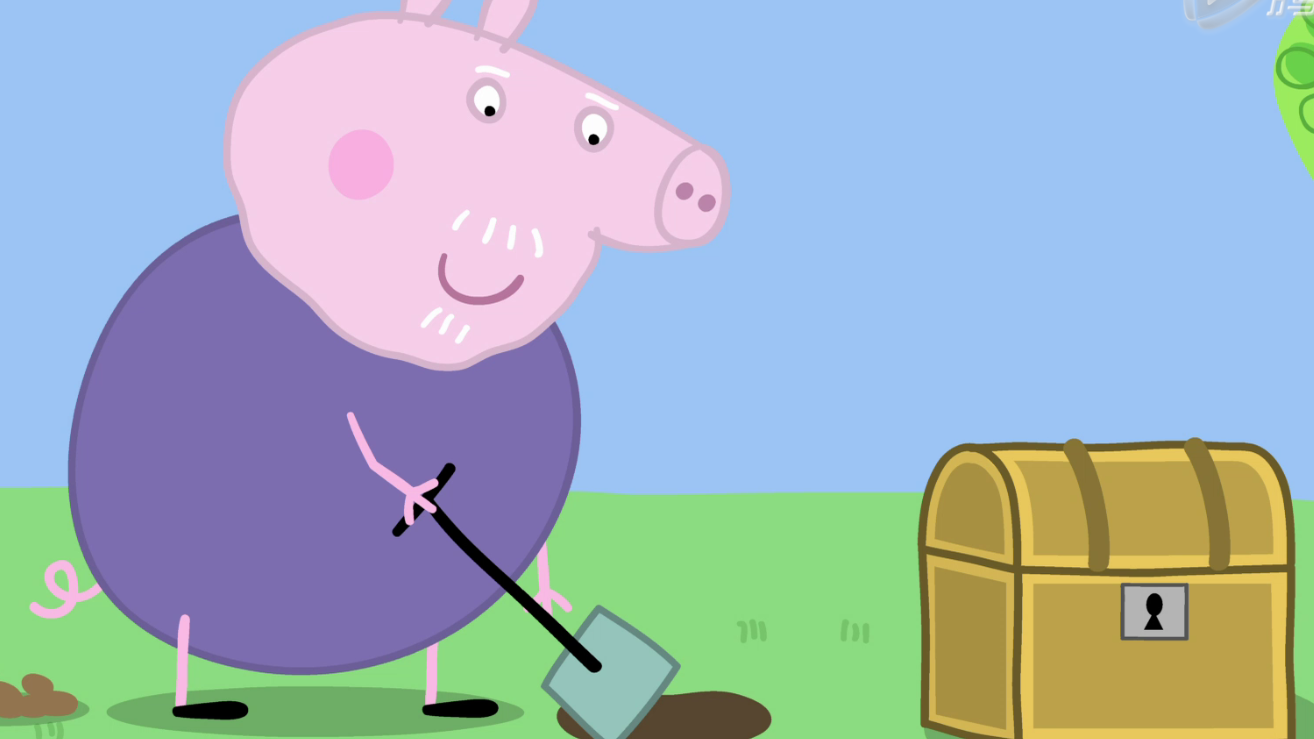 猪爷爷正在挖一个坑他是想把宝藏放到里面吗