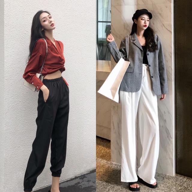 150cm到160cm的女生早秋穿搭,红色v领上衣搭配阔腿裤,腿长1米8