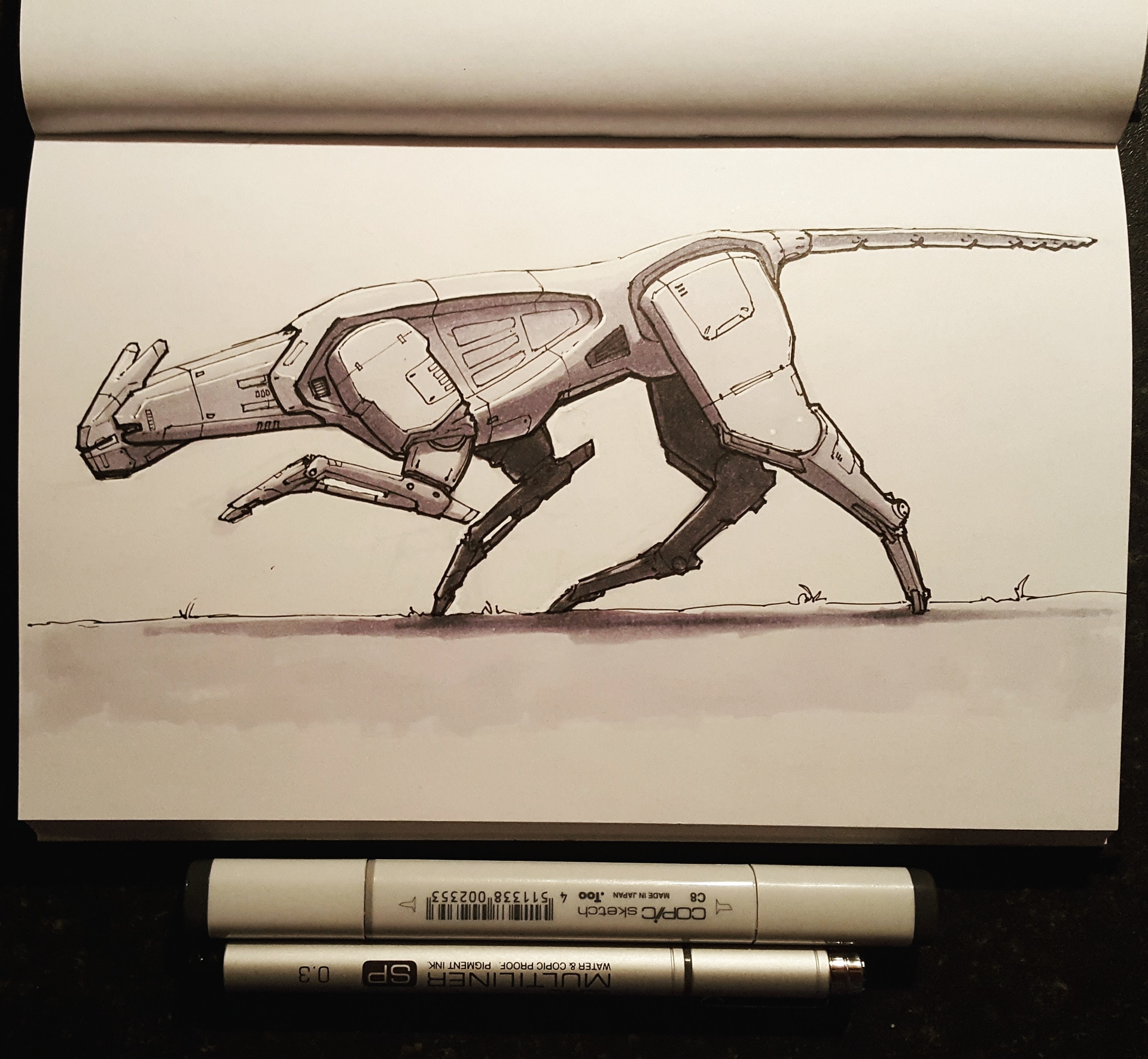 一组机械动物设计手稿