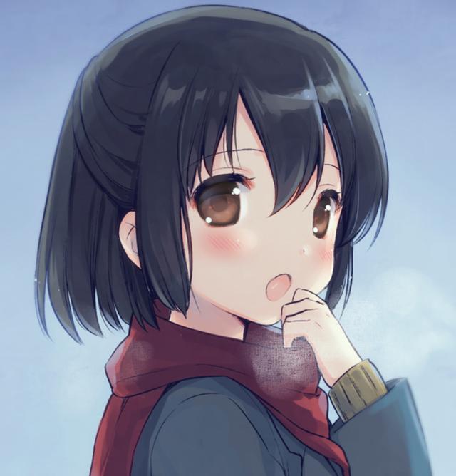 动漫大头贴:黑色短发,呆萌可爱的小女生.