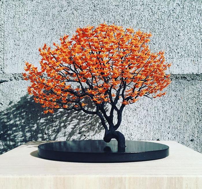 千纸鹤传说, 艺术家用微型千纸鹤变成不可思议的盆景树!