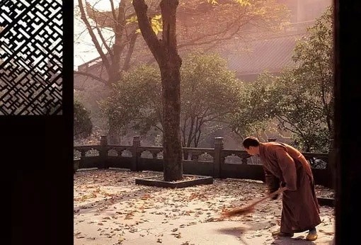 僧侣一念菩提前,落叶归歉风尘绵