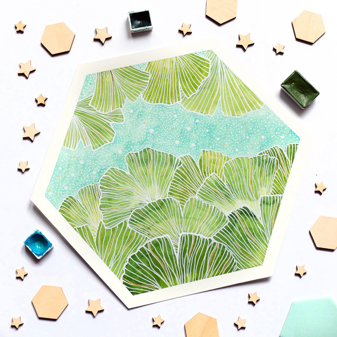 夏日清新水彩小画 用纸胶带分割画面