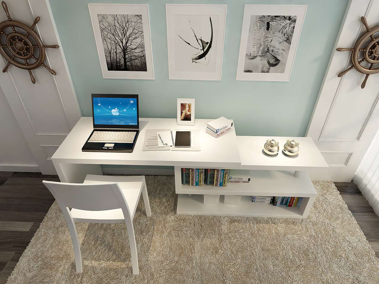 现代风格书桌 学习桌 电脑桌效果图 家具效果图设计