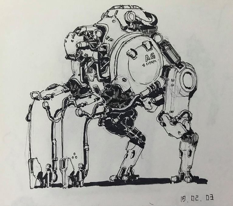 一组机械动物设计手稿