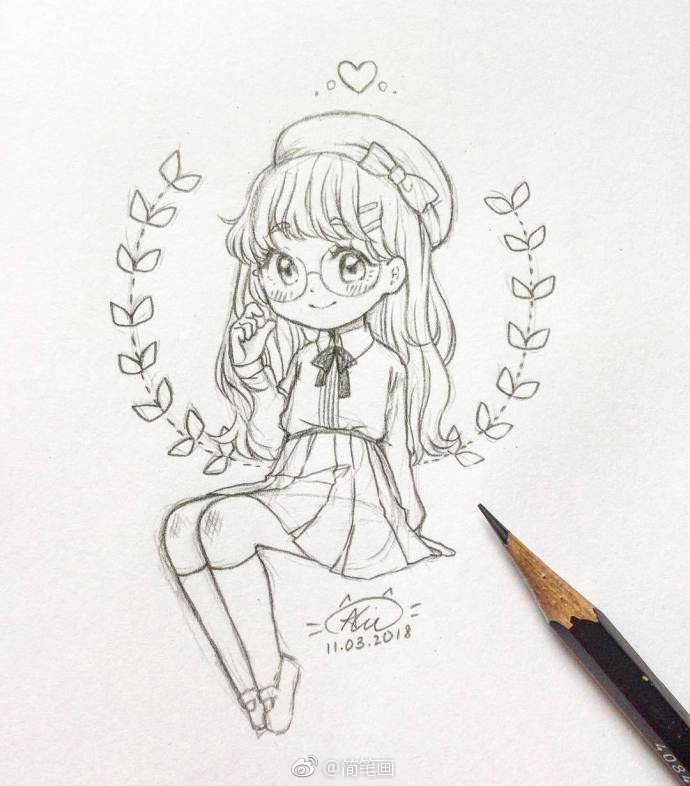 一组手绘美少女线稿insalustrations