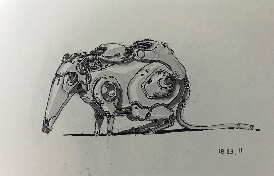 一组机械动物设计手稿