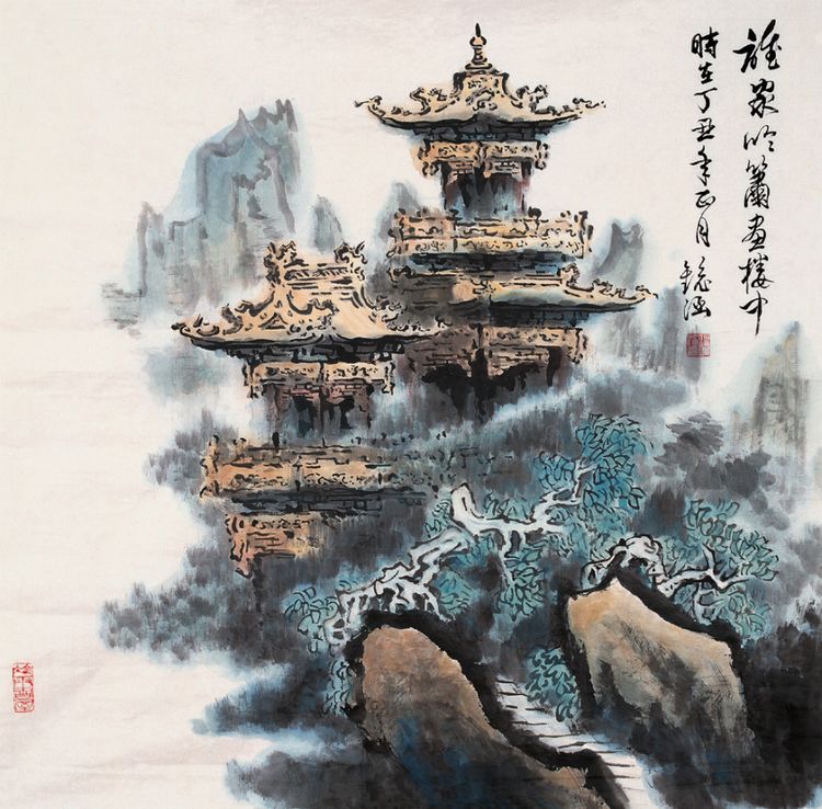 这些写意楼阁山水画气势非凡