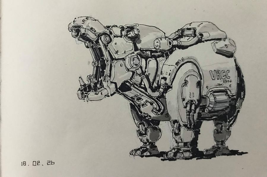 一组机械动物设计手稿