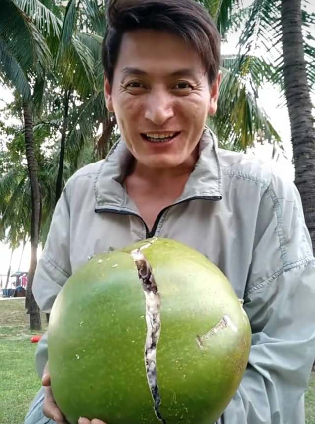 大叔徒手掰"椰子",打开全是棉絮以为变质,结果是稀有的水果