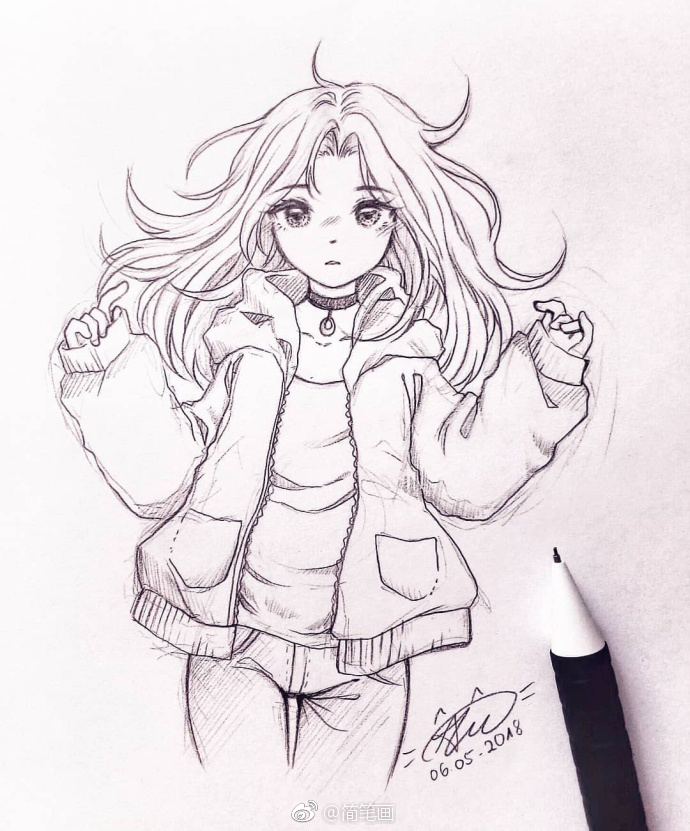 一组手绘美少女线稿insalustrations