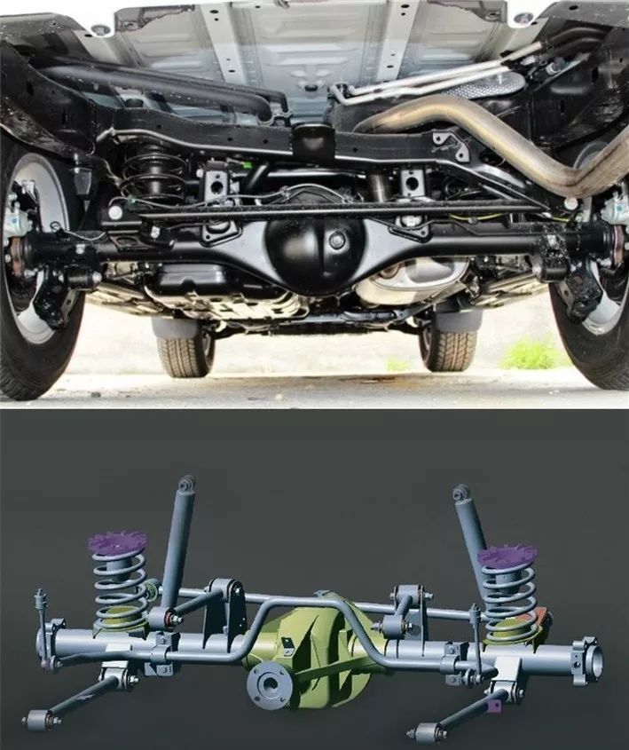 前后整体桥式悬架是整体的车桥连接两个车轮,是不能断开的