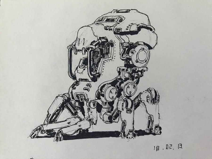 一组机械动物设计手稿