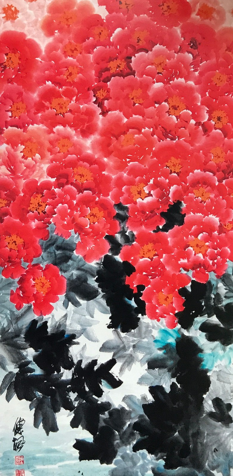 重彩写意牡丹富贵花国画家陈枫作品