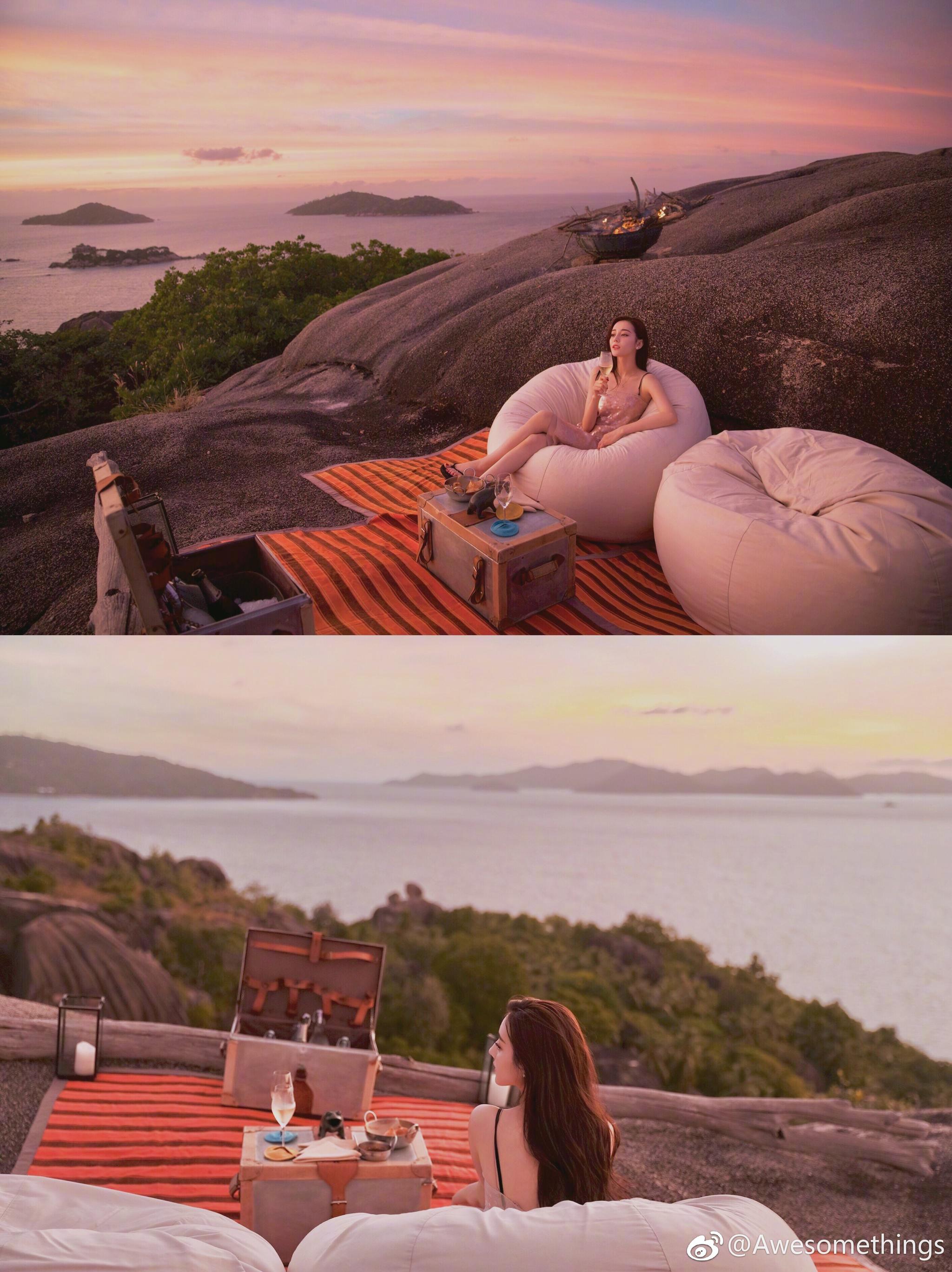 迪丽热巴身着粉色亮片裙更新一波出游美照