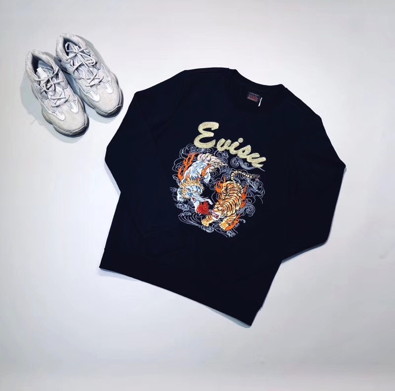 当然是evisu福神2018新款刺绣老虎男士卫衣