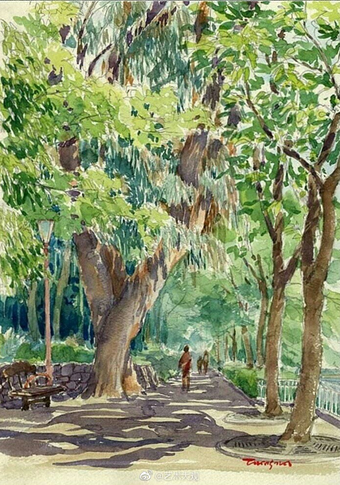 高崎尚昭水彩画户外写生作品 日本著名水彩画家 建筑设计师