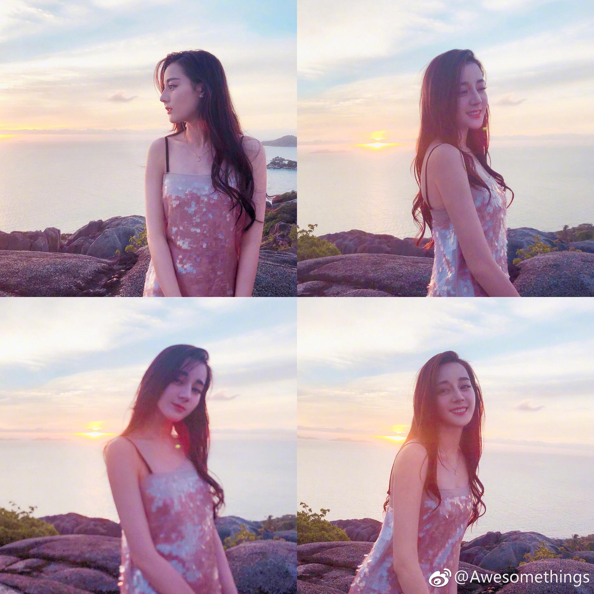 迪丽热巴身着粉色亮片裙更新一波出游美照