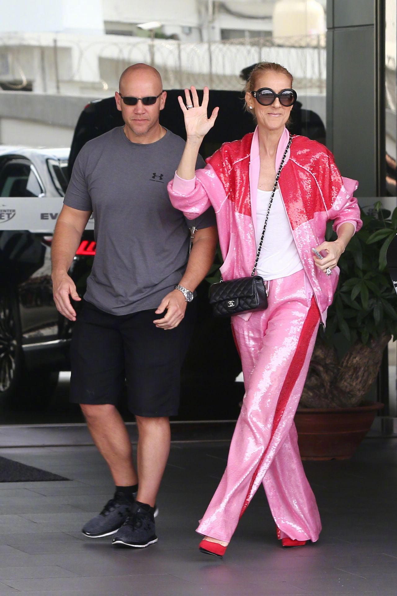 席琳·迪翁 celine dion 身穿alberta ferretti 粉色套装