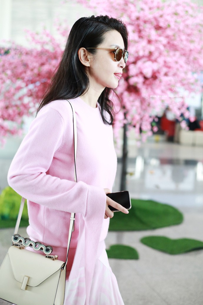 李冰冰红唇戴墨镜粉嫩装现身机场笑容甜美,吐舌卖萌好可爱_新浪看点