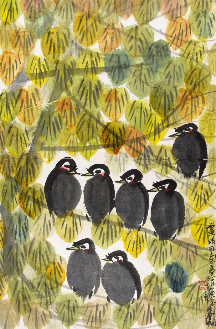 《秋叶小鸟》水墨画作品 作家:林风眠 67676767