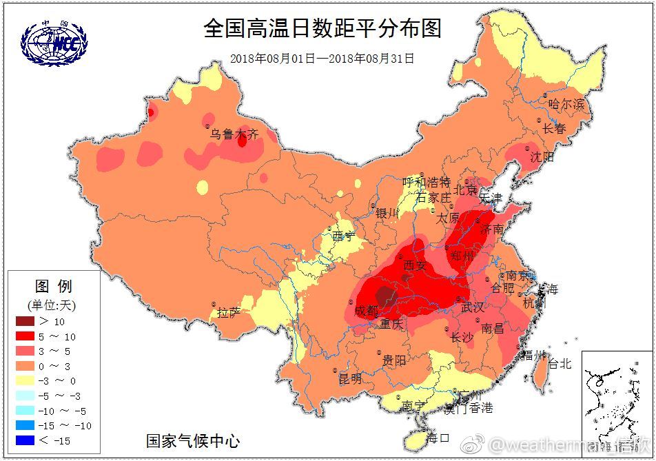 今年8月的高温总体是偏多的,图1为8月出现35℃高温日数分布图