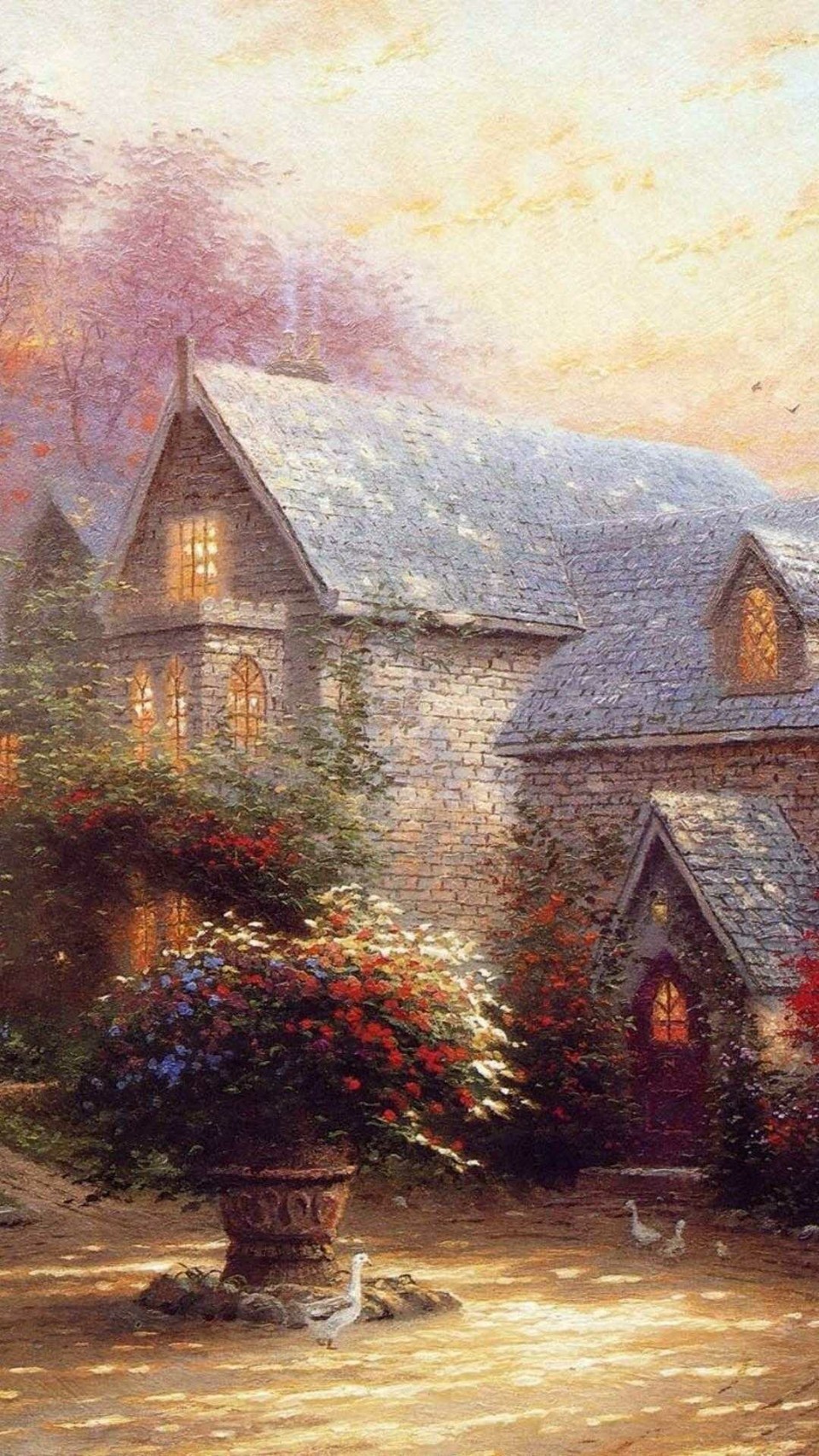 油画 家 每一个房子里面都开着灯 总有人等着你回家 无论春夏