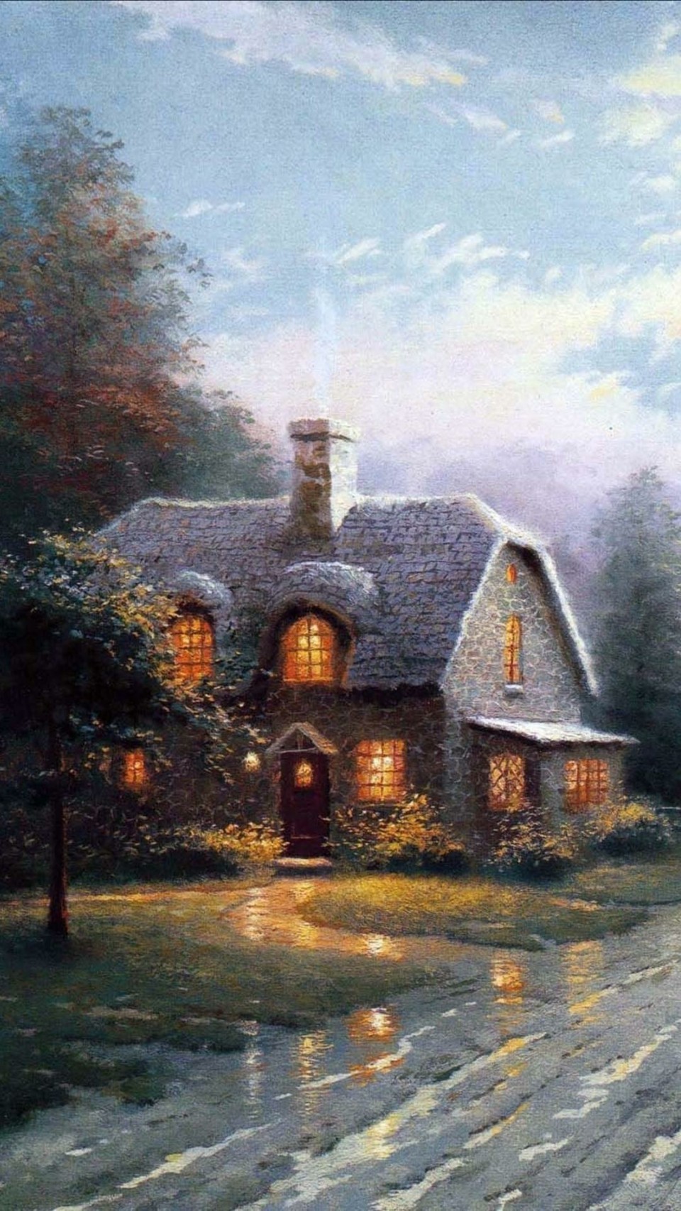 油画 家 每一个房子里面都开着灯 总有人等着你回家 无论春夏