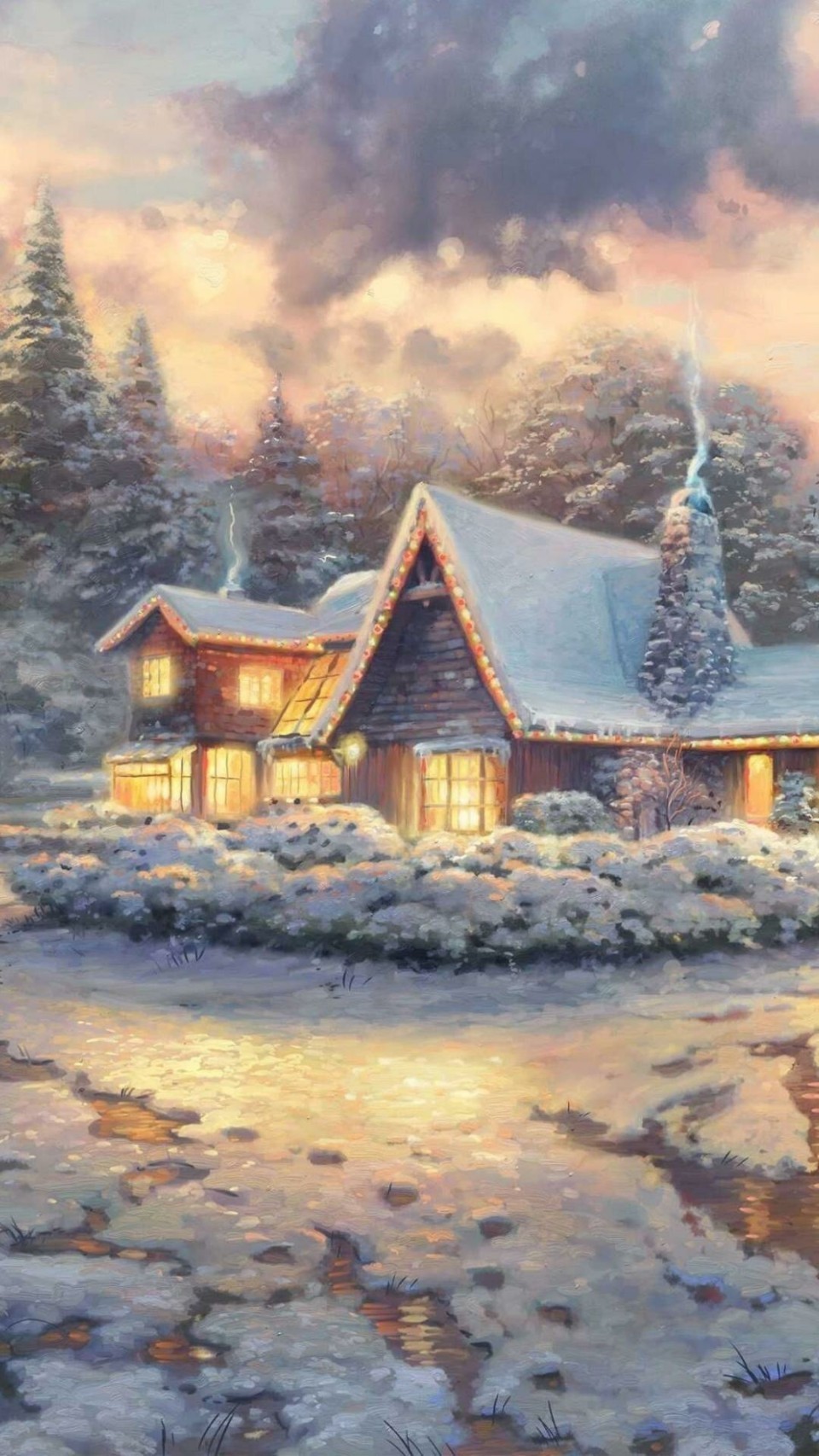 油画 家 每一个房子里面都开着灯 总有人等着你回家 无论春夏