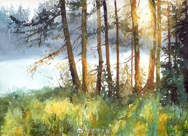 洒满阳光的树林波兰画家malgorzataszczecinska水彩画专辑1