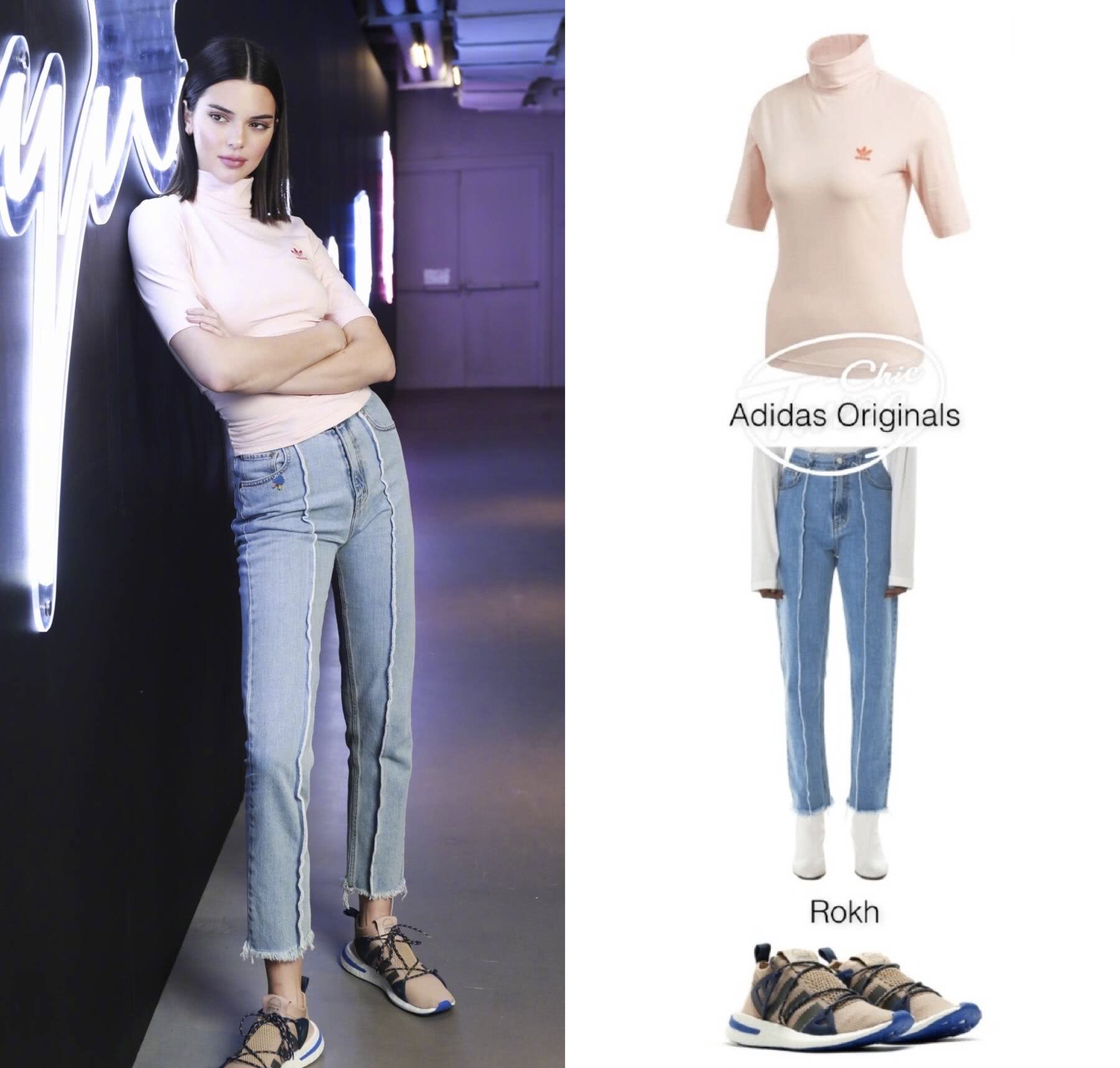 超模肯豆现身巴黎,灰色条纹套装搭运动鞋,代言工作做得很到位!