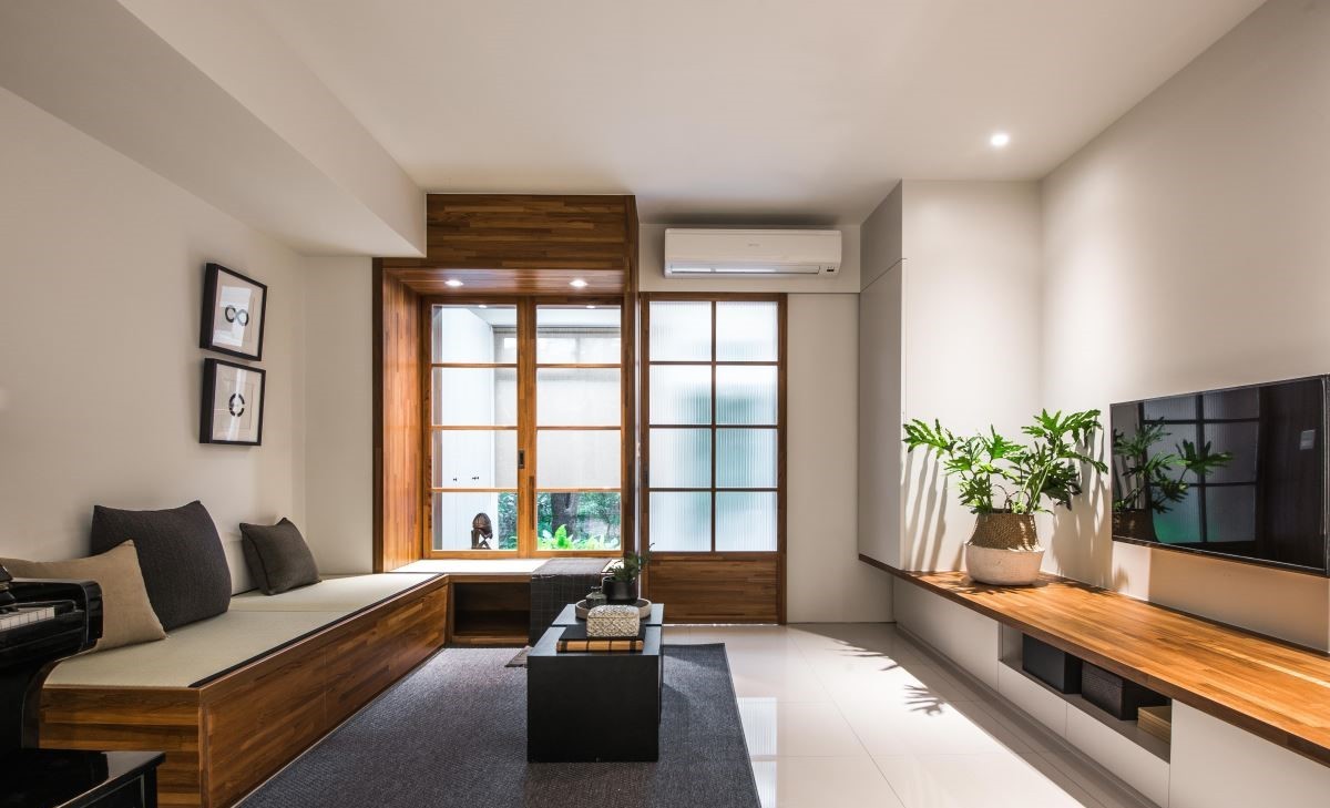 120㎡,日式风格,主要建材:抛光石英砖,超耐磨木地板,柚木实木皮,黑板