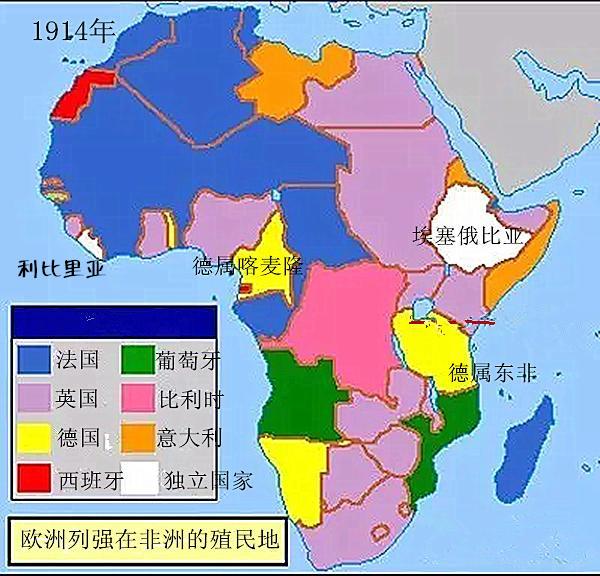 1914年欧洲列强在非洲的殖民地从公元16世纪起,葡萄牙,奥斯曼土耳其