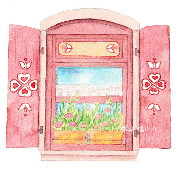 花枝与叶子,围绕在窗外,悄悄的绽放.——手绘水彩窗口 ‖by.