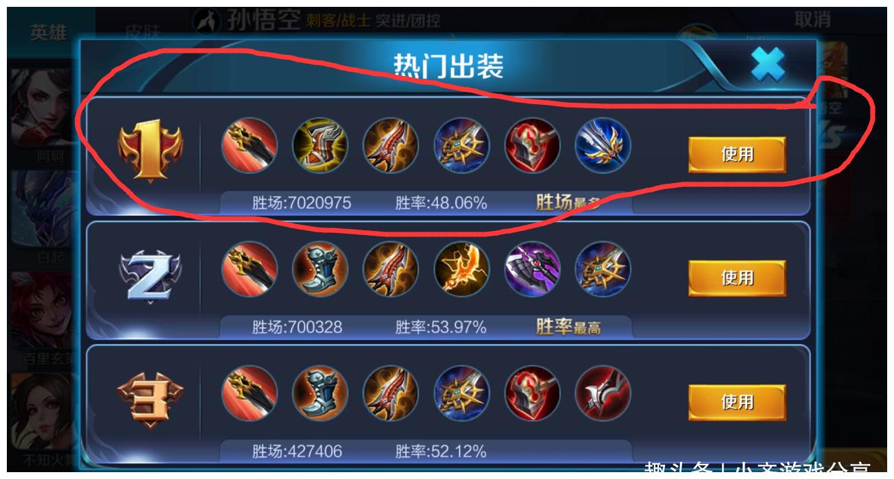 首先分析一下孙悟空的出装,孙悟空游戏里定位职业是刺客,所以第一件