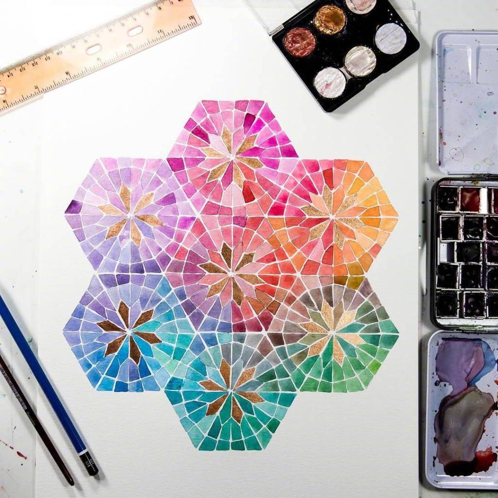 彩虹渐变色水彩配色,让人治愈的完美对称,简直神仙色卡啊