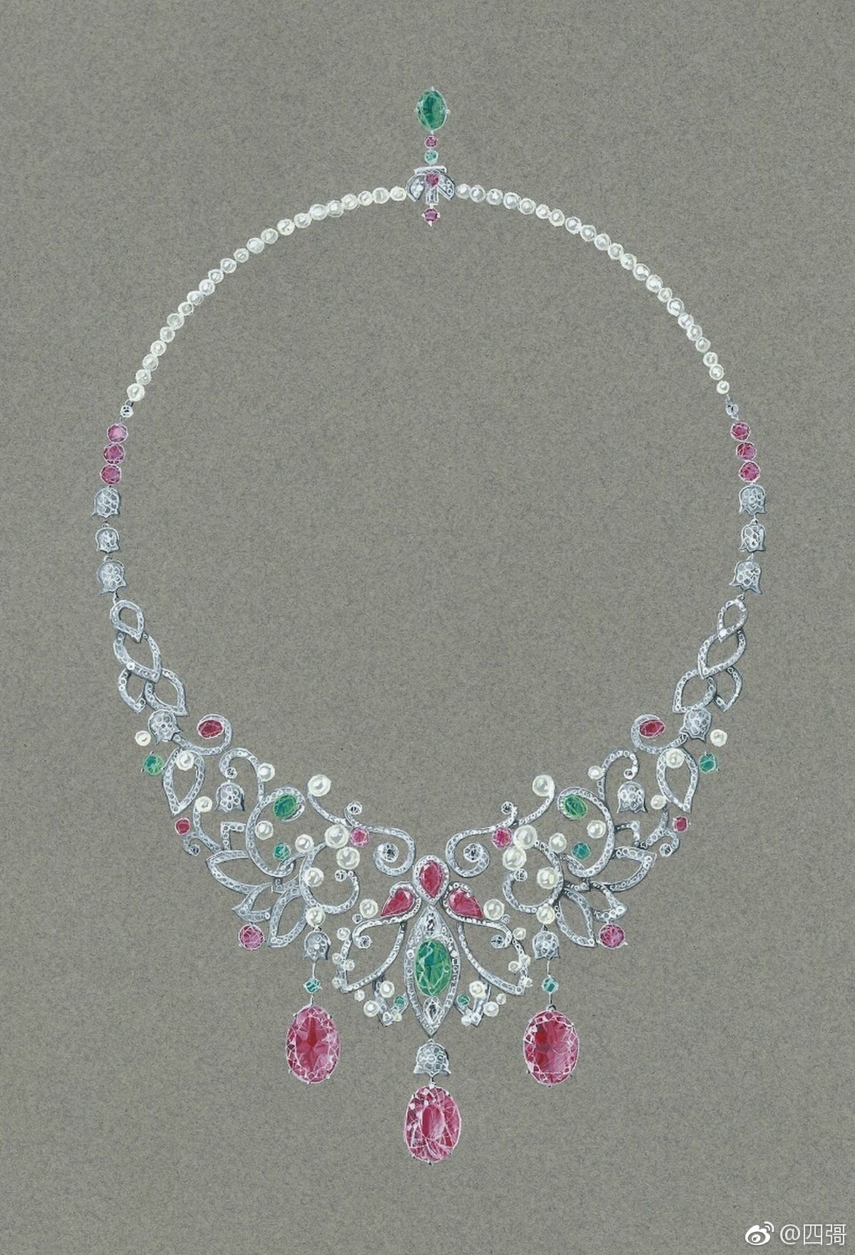 学无止境珠宝设计项链手绘欣赏