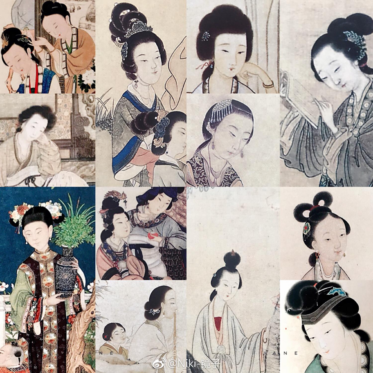 清代画家笔下的仕女图发型一览写实、怀旧、幻想并存。