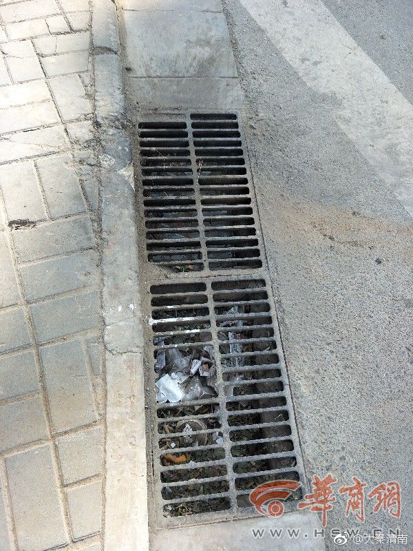 渭南育红中学东侧东入口小区门口附近下水道内扔满垃圾
