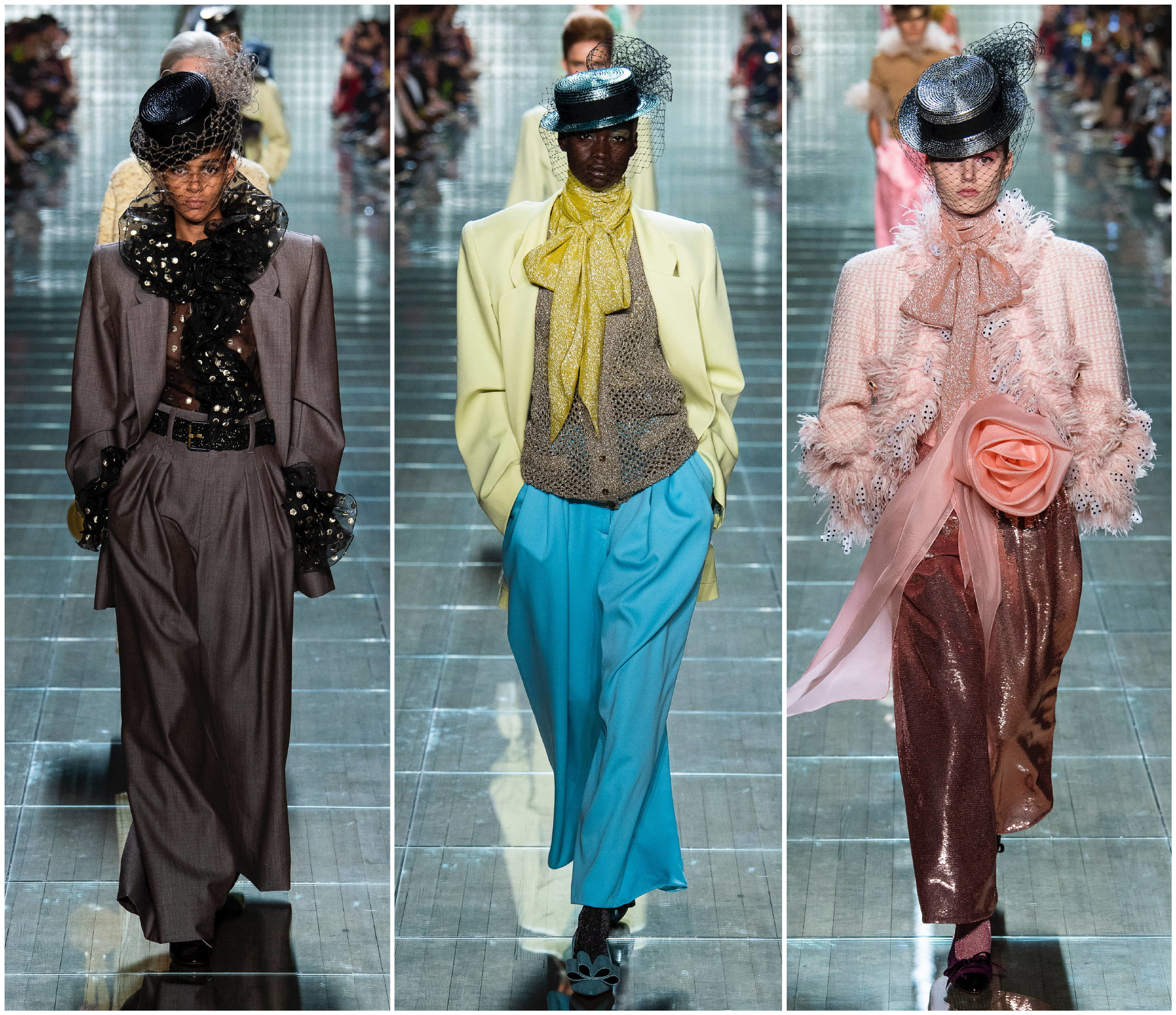 marc jacobs s/s 2019 | 宽肩大廓形西装/大荷叶边坠饰礼服/礼帽面纱