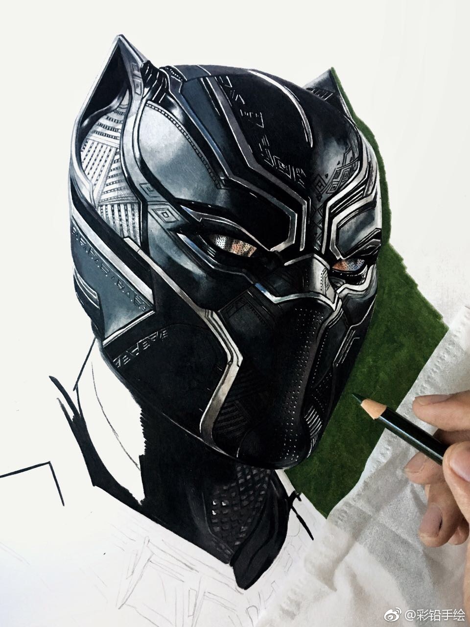 彩铅手绘——黑豹 工具:三福霹雳马彩铅 梦法儿 投稿( )