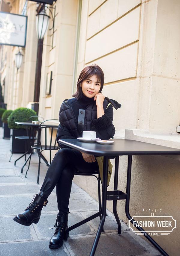 十分优雅,刘涛黑色的皮鞋搭配时尚的外衣