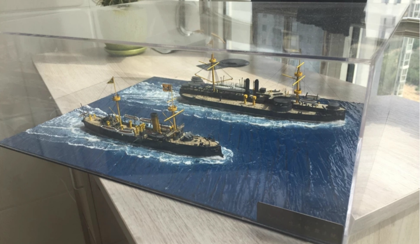 北洋水师军舰出海想象场景定远号伴行致远号远巡大洋