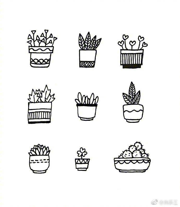 关于小花小草的简笔画, 闲暇时候画一画,还能教小朋友 @热手工
