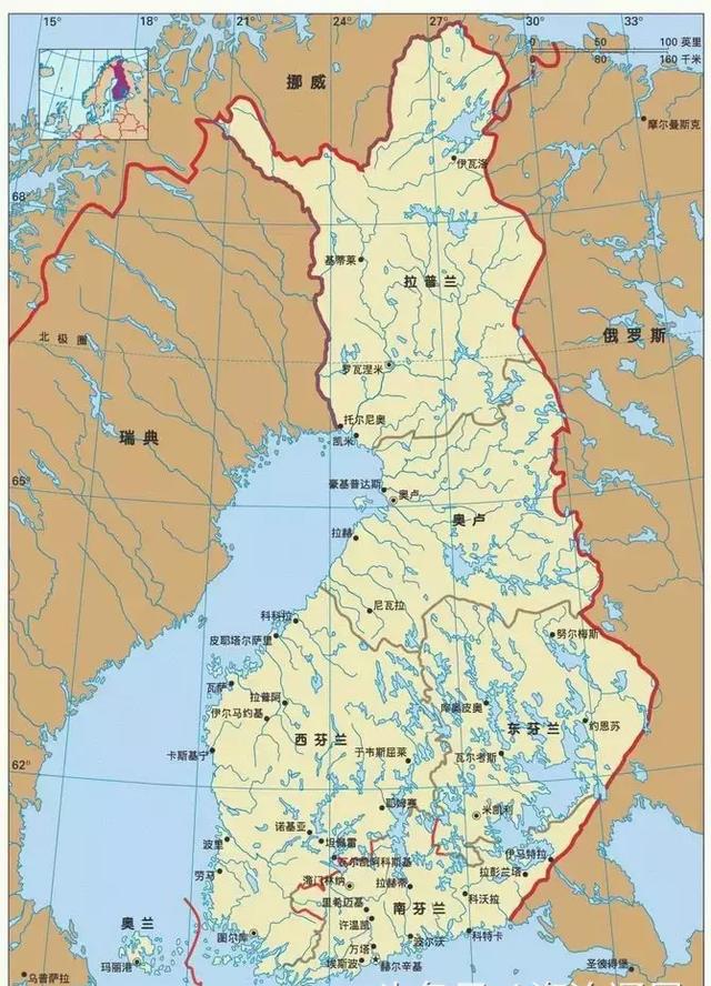 芬兰河流分布图图片