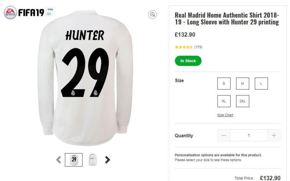 皇马出售虚拟球员球衣,每件售价133英镑