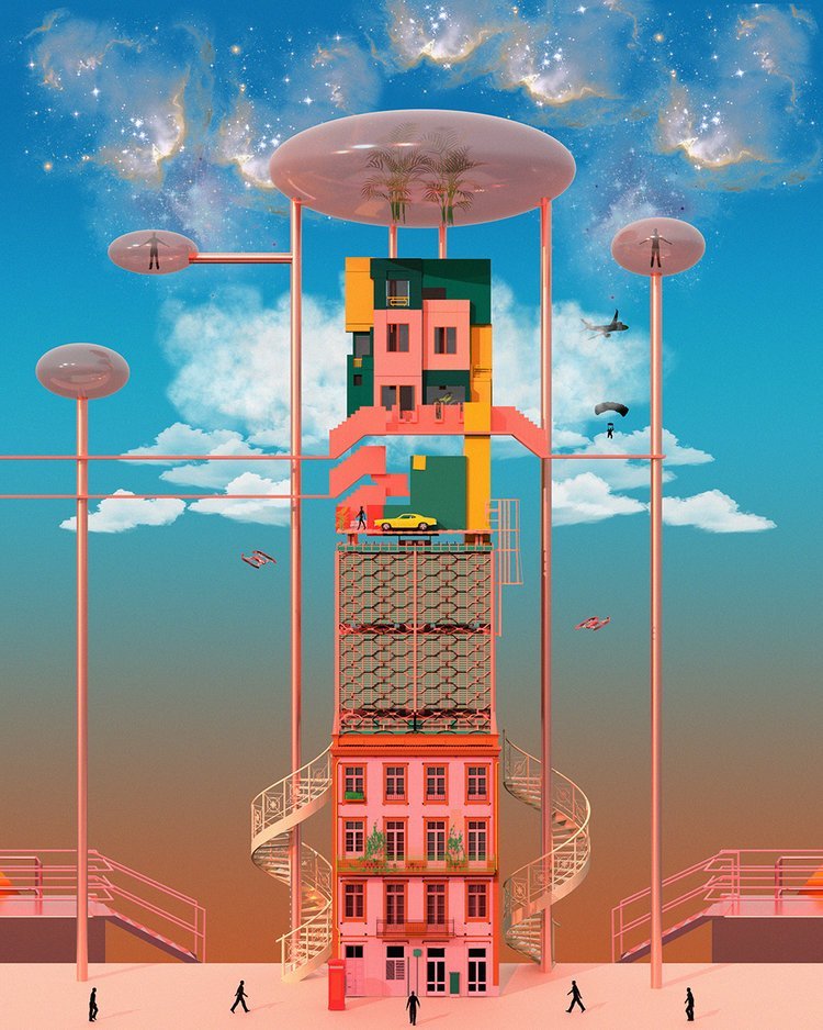 复古未来主义插图英国伦敦视觉艺术家 tishk barzanji 的作品触及了|