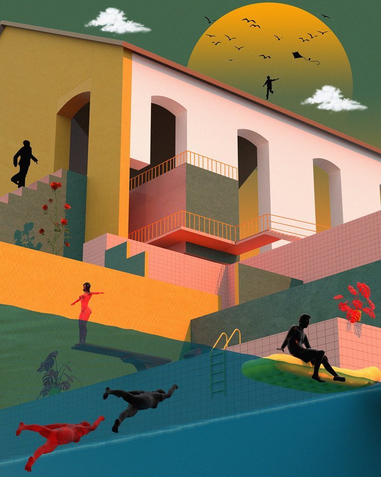 复古未来主义插图英国伦敦视觉艺术家tishkbarzanji的作品触及了