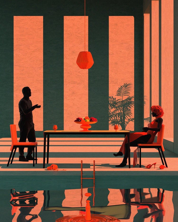 复古未来主义插图英国伦敦视觉艺术家 tishk barzanji 的作品触及了